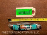 Beautiful, Native made 2 blade Turquoise Inlaid pocket Knife