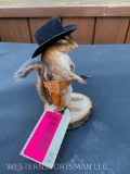 Cute little COWBOY, Chipmunk, with Cowboy hat, gun, and holster ! On a wood base Great - NEW - Taxid