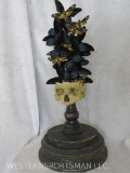 REAL SKULL W/BUTTERFLY ODDITY IN HAND BLOWN GLASS DOME TAXIDERMY