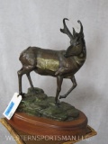 Pronghorn Bronze on Wood Base