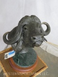 Cape Buffalo Bronze on Marble and Wood Base