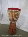 Carved Wood & Hide Drum