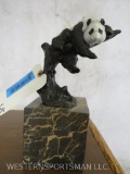 Painted Panda Bronze on Marble Base