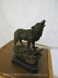 Wolf Bronze on Marble Base