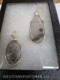 Brazilian dendritic quartz hand wrapped sterling silver pendant & Montana agate hand wrapped sterlin