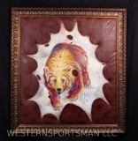 ?Golden Grizzly? 53 ...? X 58 ...? Oil paint and gold leaf on deer skin parchment by Brittany Sibley