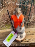 NEW Taxidermy Hunting Squirrel, in Orange vest & Rifle = 10 inches tall... Ranch or Cabin decor