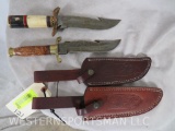 Custom Bowie Type Damascus Steel Blade Knives W/Leather Sheaths (2x$)