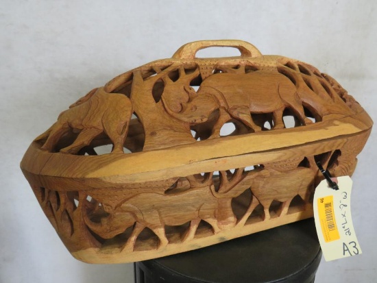 Carved Wooden Basket 21"Lx8"W