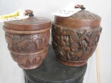 2 Carved Wooden Canisters (2x$)