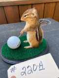Golfing Chipmunk, on green, with club... 6 inches tall, and the green base is 7 X 5 inches NEW Taxid