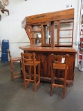 REALLY COOL Lighted Bar and 3 Barstools Made w/Railroad Ties DECOR FURNITURE