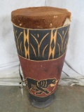 Beautifully Carved and Painted Drum w/Hide 31.5