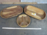 3 Carved Wood Trays (ONE$)