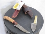 2 Handmade Damascus Knives w/Leather Sheaths (2x$)