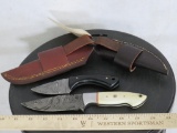 2 Handmade Damascus Knives w/Leather Sheaths (2x$)