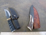 2 Antler Handle Knives w/Leather Sheaths (2x$)