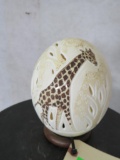Carved Ostrich Egg on Stand DECOR