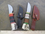 2 Antler Handle Knives w/Leather Sheaths (2x$)