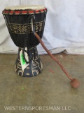 Pretty Carved Wooden African Hide Drum DECOR