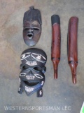 4 CARVED WOOD AFRICAN MASKS (ONE$) TAXIDERMY