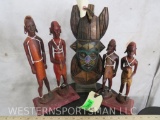 Lot of carved Wooden & Painted African Statues (ONE$) DECOR