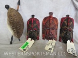 3 African Wooden Masks and Hide Shield (one $)