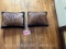 2 African, Impala hide pillows, 14 X 11 inches and 13 1/2 X 10 1.2 inches. Black velvet backing with
