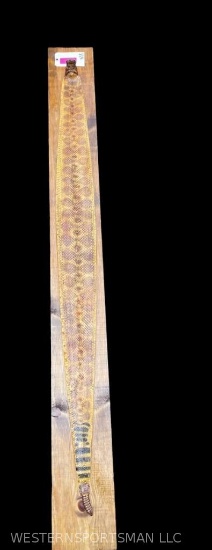 Rattle Snake skin on wood , complete with head and rattles, overall 6 foot long and 7 1/2 inches wid