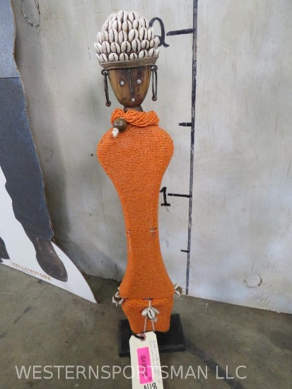 Beaded and Shelled Hat Namji Doll from Cameroon 24 3/4"T AFRICAN ART