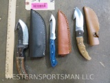 3 Hunting Knives w/Nice Handles & Leather Sheaths (3x$)
