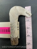 Carved Eagle head in Stag deer antler, BEAUTIFUL, detail, 7 1/2 inches long X 4 3/4 inches tall and