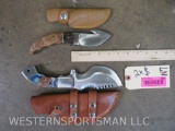 2 Knives w/Leather Sheaths and Neat Handles (2x$)
