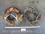 2 Rustic Decorated Wreaths w/Real Feathers & Antlers (2x$) DECOR