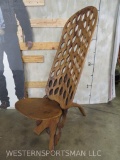 2 Pc Hand Carved Wooden African Folding Chair