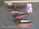 3 Knives w/Leather Sheaths and Neat Handles (3x$)