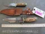 2 Wooden Handled Knives w/Leather Sheath (2x$)