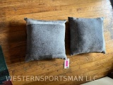 2 grey cow hide pillows , 18 x 18 inches, grey leather backings with zipper enclosures 2 x $