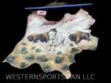 Buffalo, a White Buffalo, on the prairie, painted On an Elk hide , signed, by artist, 47 inches long