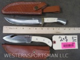 2 Knives w/Leather Sheaths and Bone Handles (2x$)