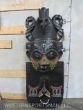 XL African Mask Carved Wood & Beaded
