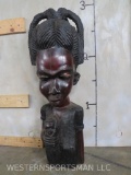 XL Iron Wood Carved African Bust of Woman w/Baby