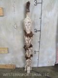 20th Century Wood Totem Art Painted & Decorated w/Feathers 3'T