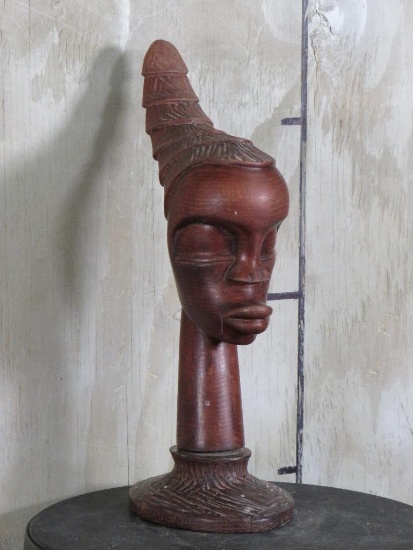 Carved Wood African Lady Head signed "Thermez" AFRICAN DECOR