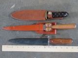 3 Knives w/2 Leather Sheaths (ONE$)