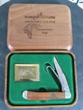 Schrade Cutlery 1988/89 Federal Duck Stamp Commemorative Knife w/wood Case & COA