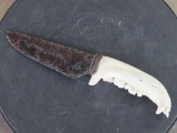 Handmade Knife -Kropped Obsidian w/Jaw Bone Handle