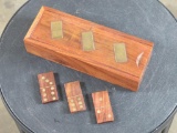 Very Nice Vintage Wood w/Brass Inlay Dominos Set -Full Set 28 Pieces