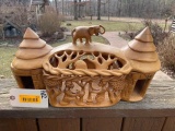 Beautiful Carved wood bowl, with Elephants, and village scene , 17 inches long, 8 inches wide, and 1