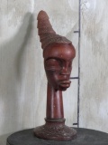 Carved Wood African Lady Head signed 